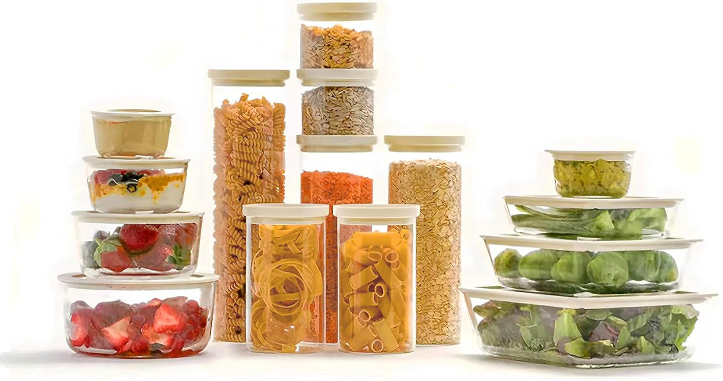 Glass Food Storage Jar with Glass Lid, Food Canister Set with Airtight Lids, Pantry Jars for Kitchen Organization, Food Storage Containers in Set of 5