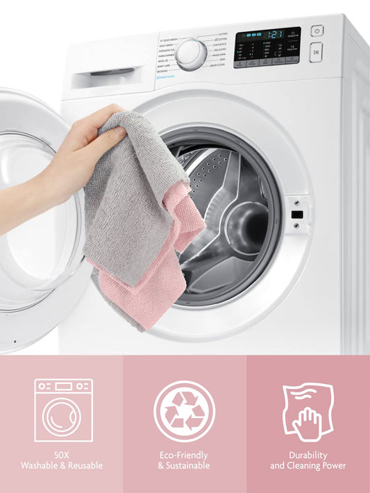 Fantasticlean Microfiber Cleaning Cloth Roll -75 Pack, Tear Away Microfiber Towels, 12" x 12", Reusable, Washable, Scratch Free, Ultra Absorbent Dish Rags for Car, Home, Garage or Shop (Pink)