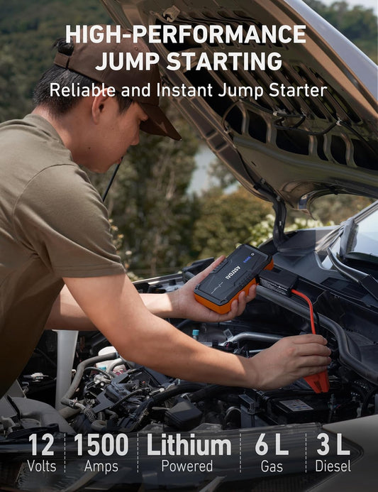 S8 Car Battery Jump Starter, Car Jumper Starter Battery Pack for up to 6.0L Gas & 3.0L Diesel Engines, 12V Portable Jump Box with 3 Modes Flashlight and Jumper Cable (Orange)