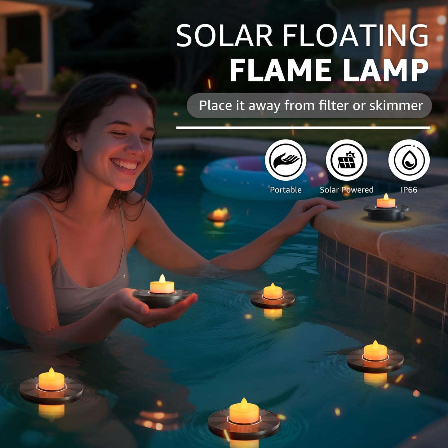 GGNOO Floating Pool Lights, Solar Floating Pool Lights 3 Pack Solar Candles Outdoor IP66 Battery Operated for Swimming Pool, Pond, Fountain, Event, Party (3 Piece)
