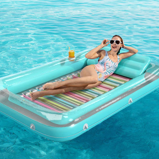 Inflatable Tanning Pool Lounger Float - Jasonwell 4 in 1 Sun Tan Tub Sunbathing Pool Lounge Raft Floatie Toys Water Filled Tanning Bed Mat Pad for Adult Blow Up Kiddie Pool Kids Ball Pit Pool (L)