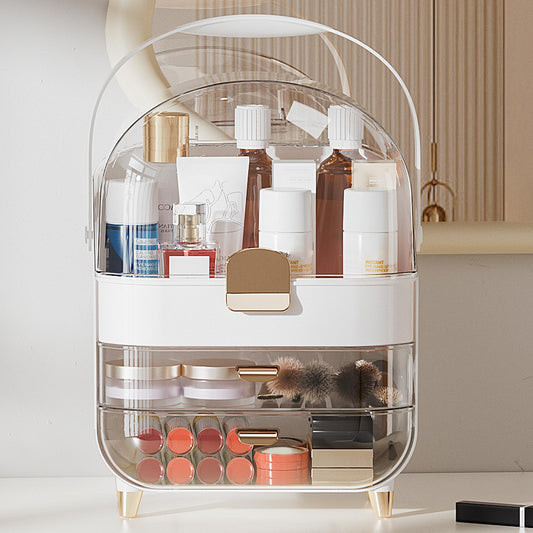 Delamu Makeup Organizer for Vanity, Skincare Organizer with Lid and Drawers, Bathroom Counter Organizer Perfume Makeup Storage, Large Cosmetic Display case for Dresser, Bathroom Countertop, White
