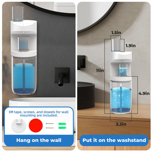 Automatic Mouthwash Dispenser, 550ml (19.35 Oz) Mouthwash Dispenser for Bathroom with Magnetic Cups, 3 Dispensing Levels, Long Standby Time White