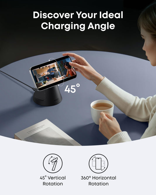 Anker MagSafe Charger Compatible, MagGo 3-in-1 Charging Station, Qi2 Certified 15W Magnetic Wireless Charger Dock Stand, For iPhone16/15/14/13/12 Series, Apple Watch,AirPods,and More(Adapter Included)