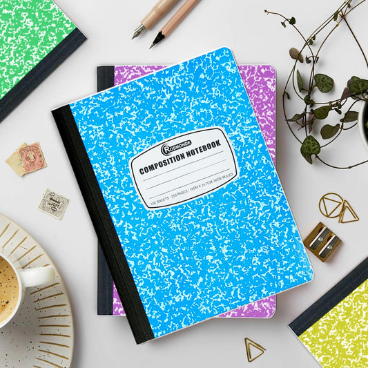 Rosmonde 12 Pack Bulk Composition Notebook Wide Ruled, 200 Pages (100 Sheets), 9-3/4 x 7-1/2", Hard Cover Wide Ruled Notebook Bulk, Assorted Colors Composition Notebook For School, Colors May Repeat