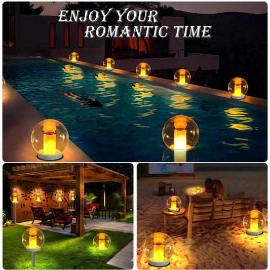 LanPool Floating Pool Lights, Waterproof Solar Flame Light,Round Pools Lights Solar Powered,Glow in The Dark Solar Floating Pool Light-Glow in Dark, 1PC