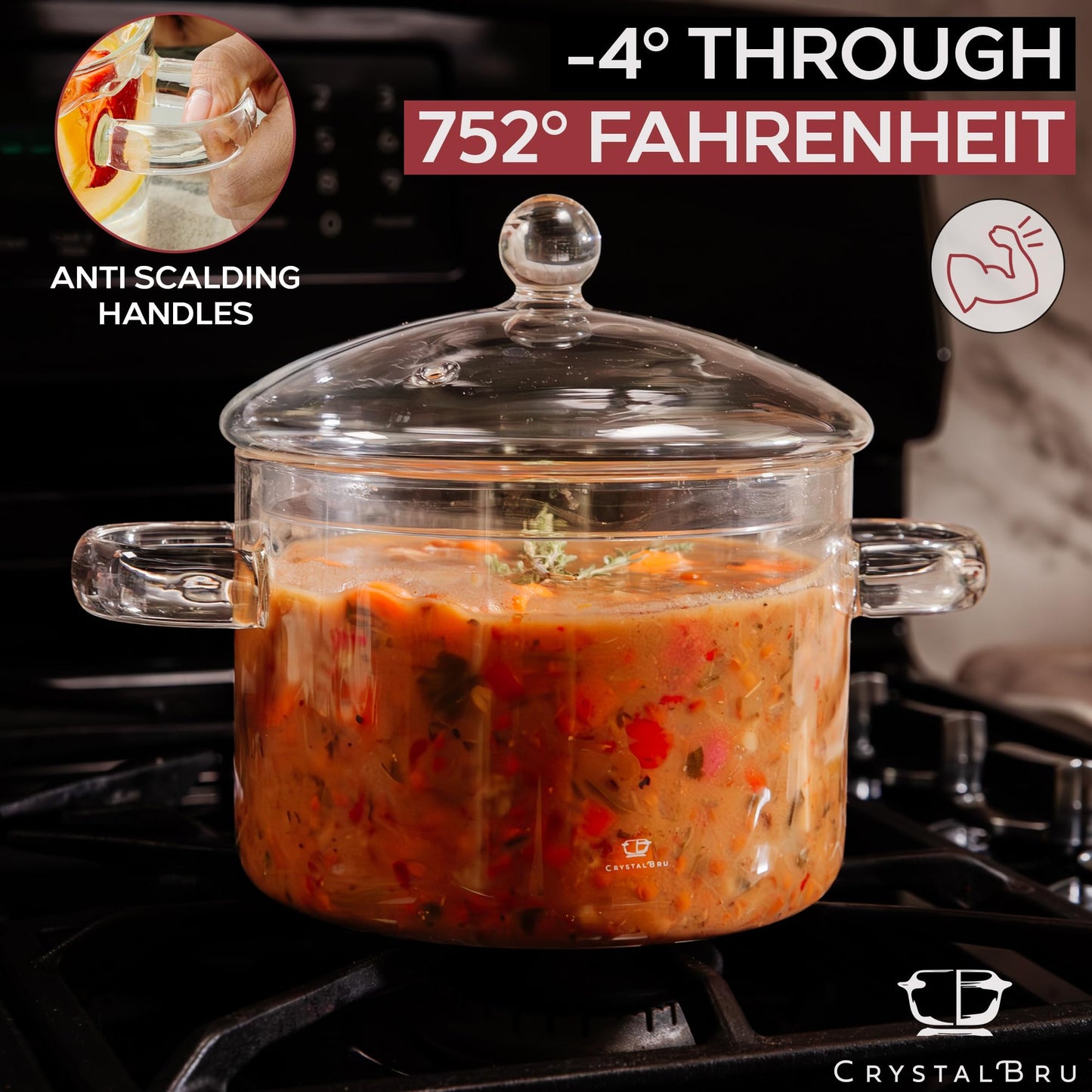 2L Clear Glass Simmer Pot with Lid & Strainer | Heat-Resistant Borosilicate Glass Pot for Pasta, Soup, Baby Food & Milk | Electric Simmer Tool for Home Fragrance | Anti-Scald Handles