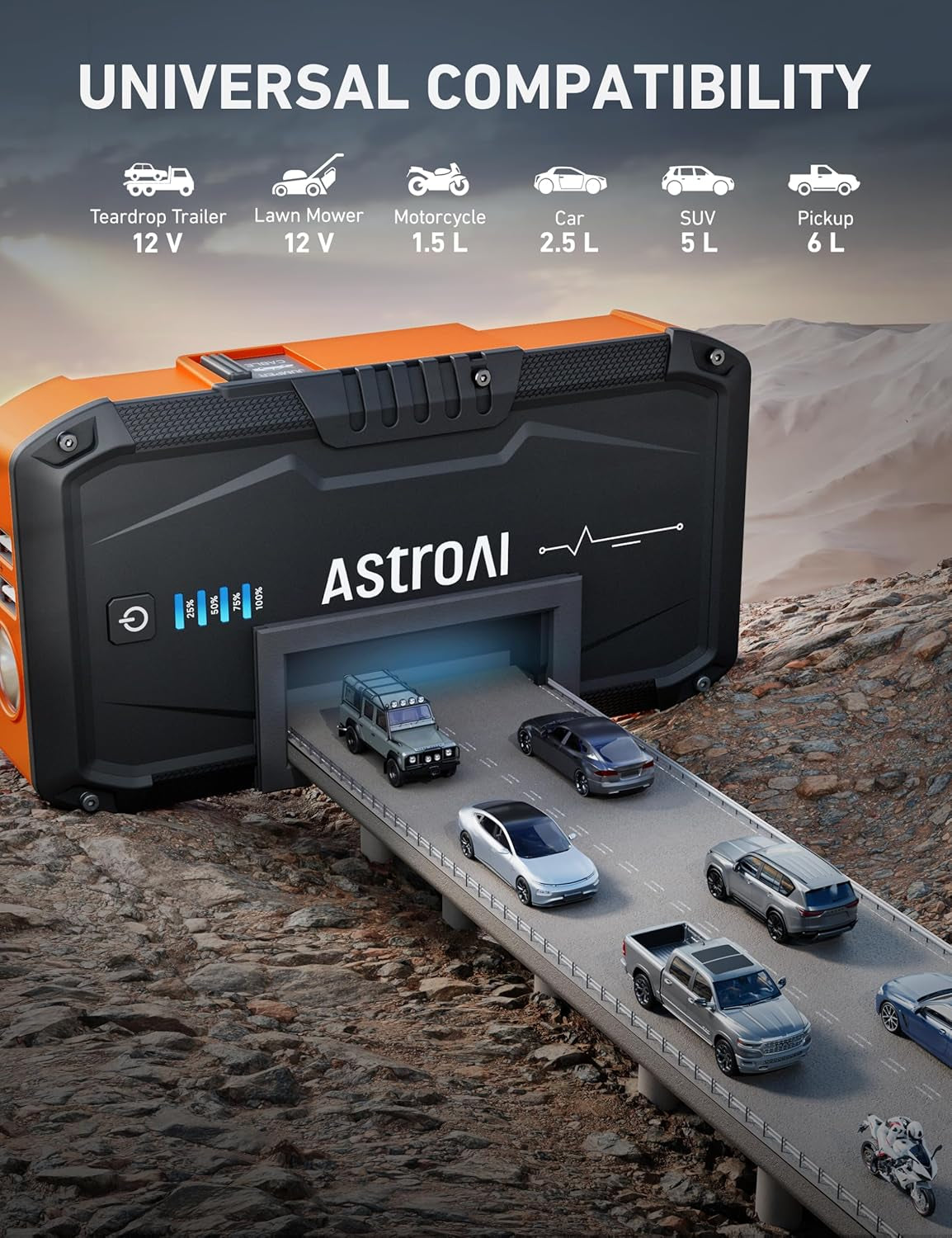 S8 Car Battery Jump Starter, Car Jumper Starter Battery Pack for up to 6.0L Gas & 3.0L Diesel Engines, 12V Portable Jump Box with 3 Modes Flashlight and Jumper Cable (Orange)
