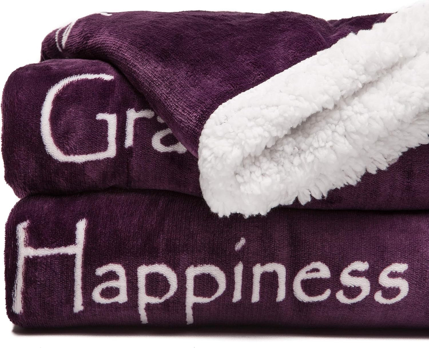 Premium Love & Joy Inspiring Gift Throw Blanket - Cozy, Warm and Fluffy Sherpa - Perfect Caring, Uplifting, Thoughtful, Personalized Gift for Peace & Prayer (65X50 Inches) Aubergine