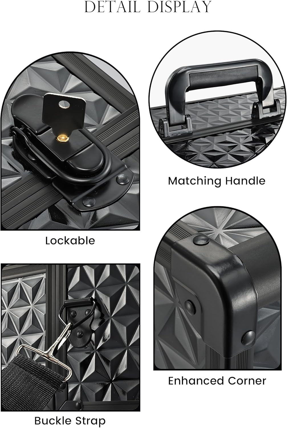 Makeup Train Case Professional Cosmetic Organizer Aluminum Storage Box with 4 Adjustable Dividers Trays Lockable Portable with Shoulder Strap