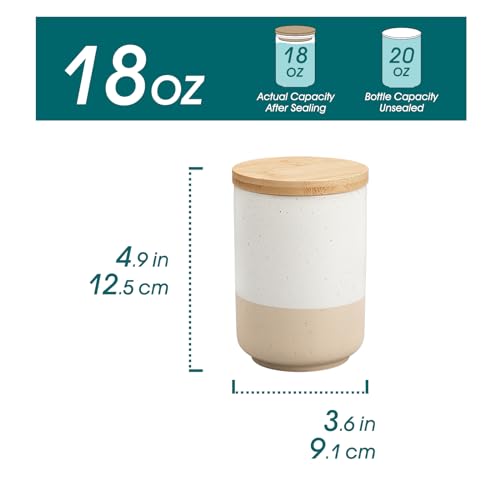 vancasso Sabine Ceramic Canister Set with Airtight Wood Lids - 3-Piece Kitchen Storage for Flour, Sugar, Coffee, Tea & Spices - Modern Countertop Decor