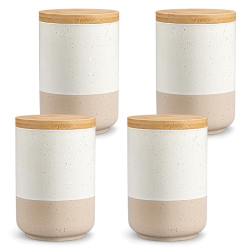 vancasso Sabine Ceramic Canister Set with Airtight Wood Lids - 3-Piece Kitchen Storage for Flour, Sugar, Coffee, Tea & Spices - Modern Countertop Decor