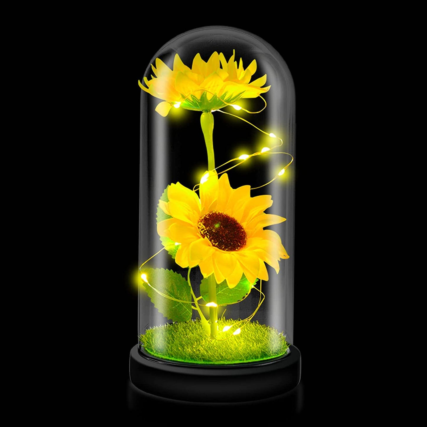 Elegant Sunflower Gift for Women - Preserved Sunflower Bouquet in Glass Dome for Home Decor, Ideal Birthday Gift for Mothers