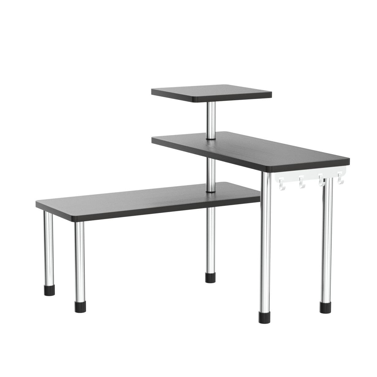 ZHWS Bathroom Counter Organizer Corner Countertop Shelf Adjustable 3 Tier Corner Shelf Kitchen Counter Organizer with 4 Metal Hooks for Bathroom Counter, Makeups, Dresser Table, Over Sink