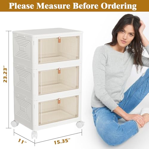 4 Tier Plastic Storage Bins with Lid 23QT, Stackable Storage Containers with Wheels, Folding Storage Boxes, Stackable Storage Bins, Closet Organizers and Storage for Living Room,Office,Dorm