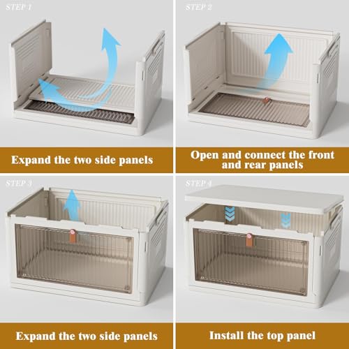 4 Tier Plastic Storage Bins with Lid 23QT, Stackable Storage Containers with Wheels, Folding Storage Boxes, Stackable Storage Bins, Closet Organizers and Storage for Living Room,Office,Dorm