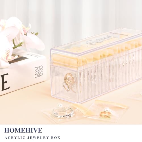 Acrylic Jewelry Box Organizer, Clear Jewelry Organizer and Storage with 20 Portable Anti Tarnish Jewelry bags, Travel Jewelry Case for Earrings/Rings/Necklaces Gifts for Women Girls, Clear