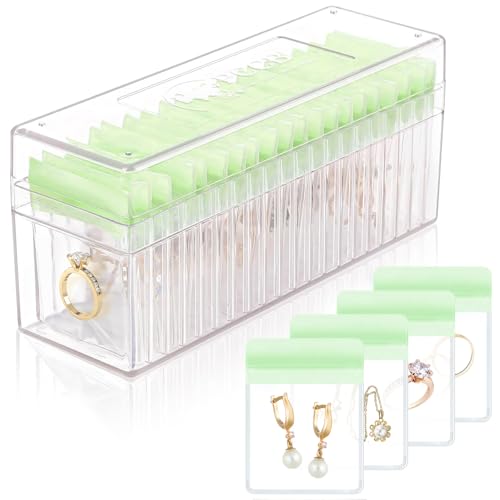 Acrylic Jewelry Box Organizer, Clear Jewelry Organizer and Storage with 20 Portable Anti Tarnish Jewelry bags, Travel Jewelry Case for Earrings/Rings/Necklaces Gifts for Women Girls, Clear