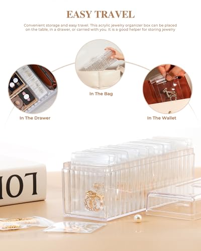 Acrylic Jewelry Box Organizer, Clear Jewelry Organizer and Storage with 20 Portable Anti Tarnish Jewelry bags, Travel Jewelry Case for Earrings/Rings/Necklaces Gifts for Women Girls, Clear