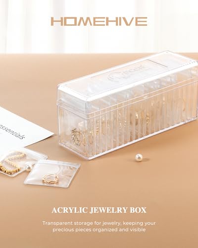 Acrylic Jewelry Box Organizer, Clear Jewelry Organizer and Storage with 20 Portable Anti Tarnish Jewelry bags, Travel Jewelry Case for Earrings/Rings/Necklaces Gifts for Women Girls, Clear