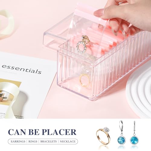 Acrylic Jewelry Box Organizer, Clear Jewelry Organizer and Storage with 20 Portable Anti Tarnish Jewelry bags, Travel Jewelry Case for Earrings/Rings/Necklaces Gifts for Women Girls, Clear