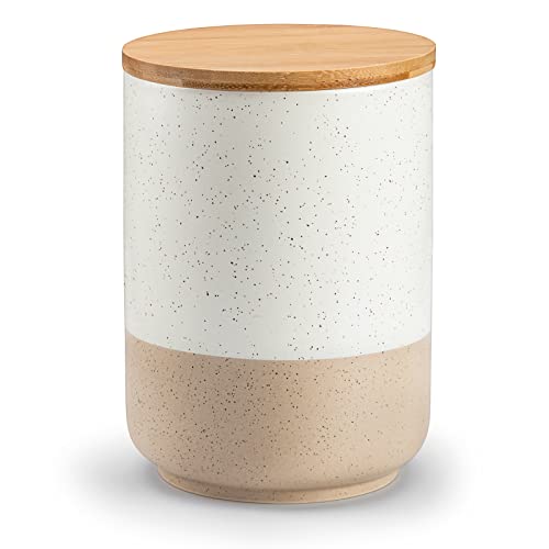 vancasso Sabine Ceramic Canister Set with Airtight Wood Lids - 3-Piece Kitchen Storage for Flour, Sugar, Coffee, Tea & Spices - Modern Countertop Decor
