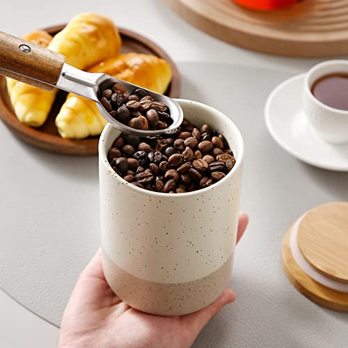 vancasso Sabine Ceramic Canister Set with Airtight Wood Lids - 3-Piece Kitchen Storage for Flour, Sugar, Coffee, Tea & Spices - Modern Countertop Decor