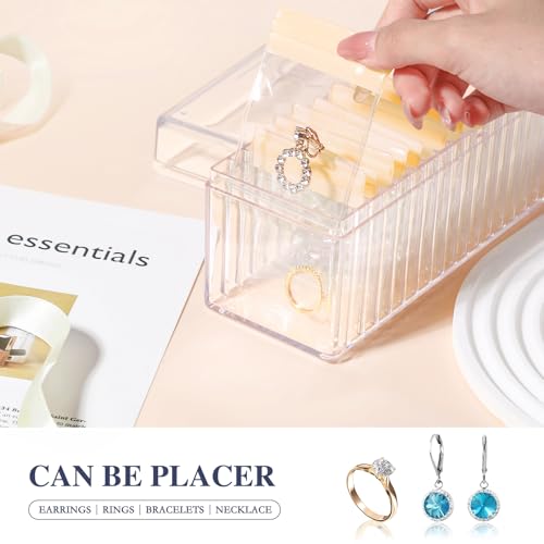 Acrylic Jewelry Box Organizer, Clear Jewelry Organizer and Storage with 20 Portable Anti Tarnish Jewelry bags, Travel Jewelry Case for Earrings/Rings/Necklaces Gifts for Women Girls, Clear