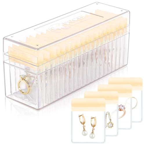 Acrylic Jewelry Box Organizer, Clear Jewelry Organizer and Storage with 20 Portable Anti Tarnish Jewelry bags, Travel Jewelry Case for Earrings/Rings/Necklaces Gifts for Women Girls, Clear