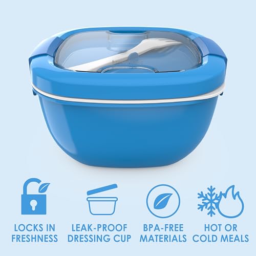 Bentgo Salad Container - 54 oz Bowl with 4-Compartment Toppings Tray, Leak-Proof Dressing Container, Reusable Fork, BPA-Free Lunch Box for Meal Prep & Food Storage; Removable Bento Tray (Slate)