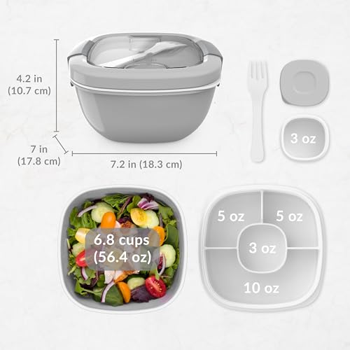 Bentgo Salad Container - 54 oz Bowl with 4-Compartment Toppings Tray, Leak-Proof Dressing Container, Reusable Fork, BPA-Free Lunch Box for Meal Prep & Food Storage; Removable Bento Tray (Slate)