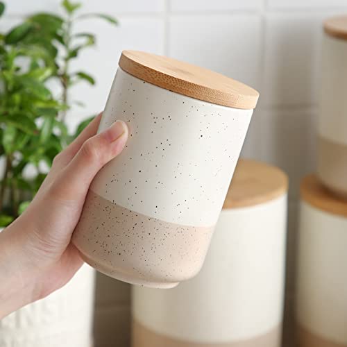 vancasso Sabine Ceramic Canister Set with Airtight Wood Lids - 3-Piece Kitchen Storage for Flour, Sugar, Coffee, Tea & Spices - Modern Countertop Decor