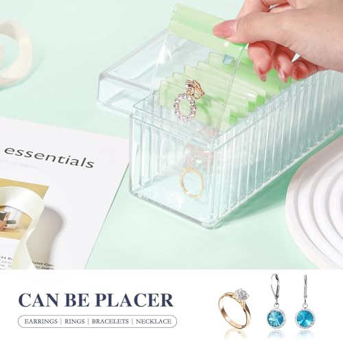 Acrylic Jewelry Box Organizer, Clear Jewelry Organizer and Storage with 20 Portable Anti Tarnish Jewelry bags, Travel Jewelry Case for Earrings/Rings/Necklaces Gifts for Women Girls, Clear