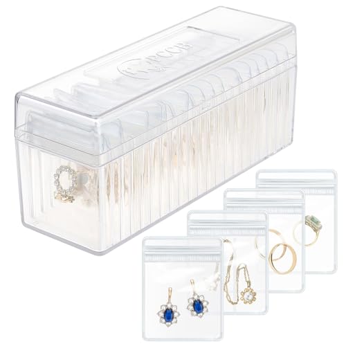 Acrylic Jewelry Box Organizer, Clear Jewelry Organizer and Storage with 20 Portable Anti Tarnish Jewelry bags, Travel Jewelry Case for Earrings/Rings/Necklaces Gifts for Women Girls, Clear