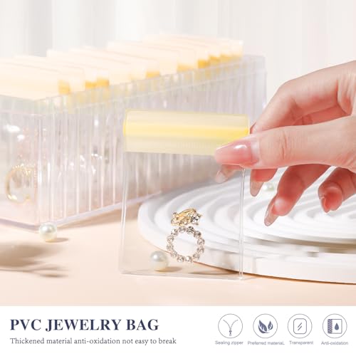 Acrylic Jewelry Box Organizer, Clear Jewelry Organizer and Storage with 20 Portable Anti Tarnish Jewelry bags, Travel Jewelry Case for Earrings/Rings/Necklaces Gifts for Women Girls, Clear