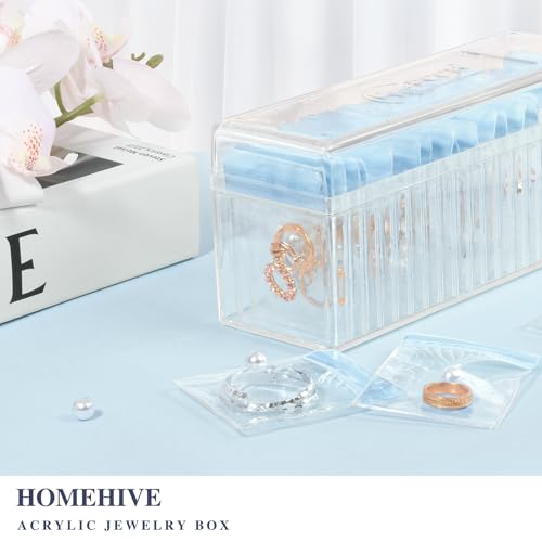 Acrylic Jewelry Box Organizer, Clear Jewelry Organizer and Storage with 20 Portable Anti Tarnish Jewelry bags, Travel Jewelry Case for Earrings/Rings/Necklaces Gifts for Women Girls, Clear