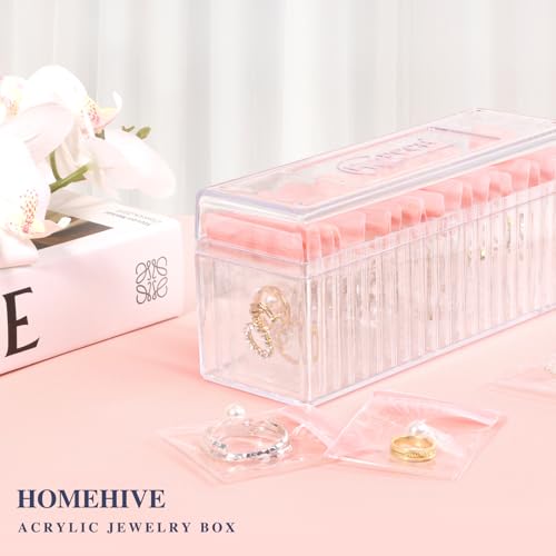 Acrylic Jewelry Box Organizer, Clear Jewelry Organizer and Storage with 20 Portable Anti Tarnish Jewelry bags, Travel Jewelry Case for Earrings/Rings/Necklaces Gifts for Women Girls, Clear