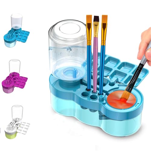 2025 Paint Brush Cleaner Brush Rinser Water Circulation, Brush Cleaner Painting Tool, Water Cycle Paint Brush Rinser with Brush Holder and Palette, Brush Rinser Dispenser for Adults Artist Kid (Blue)