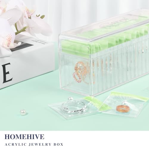 Acrylic Jewelry Box Organizer, Clear Jewelry Organizer and Storage with 20 Portable Anti Tarnish Jewelry bags, Travel Jewelry Case for Earrings/Rings/Necklaces Gifts for Women Girls, Clear