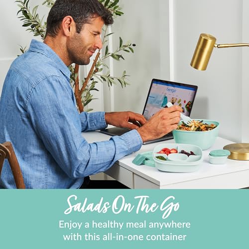 Bentgo Salad Container - 54 oz Bowl with 4-Compartment Toppings Tray, Leak-Proof Dressing Container, Reusable Fork, BPA-Free Lunch Box for Meal Prep & Food Storage; Removable Bento Tray (Slate)