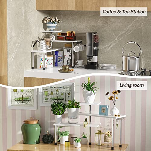 ZHWS Bathroom Counter Organizer Corner Countertop Shelf Adjustable 3 Tier Corner Shelf Kitchen Counter Organizer with 4 Metal Hooks for Bathroom Counter, Makeups, Dresser Table, Over Sink