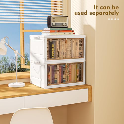 4 Tier Plastic Storage Bins with Lid 23QT, Stackable Storage Containers with Wheels, Folding Storage Boxes, Stackable Storage Bins, Closet Organizers and Storage for Living Room,Office,Dorm