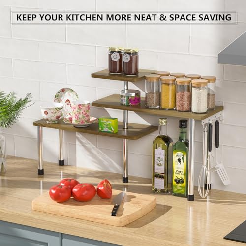 ZHWS Bathroom Counter Organizer Corner Countertop Shelf Adjustable 3 Tier Corner Shelf Kitchen Counter Organizer with 4 Metal Hooks for Bathroom Counter, Makeups, Dresser Table, Over Sink