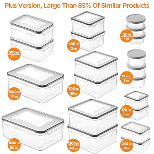 40 PCS Food Storage Containers with Lids Airtight, 100% Leakproof Plastic Meal-Prep Containers Reusable(20 Containers & 20 Lids),Microwave and Dishwasher Safe, Includes Labels & Pen