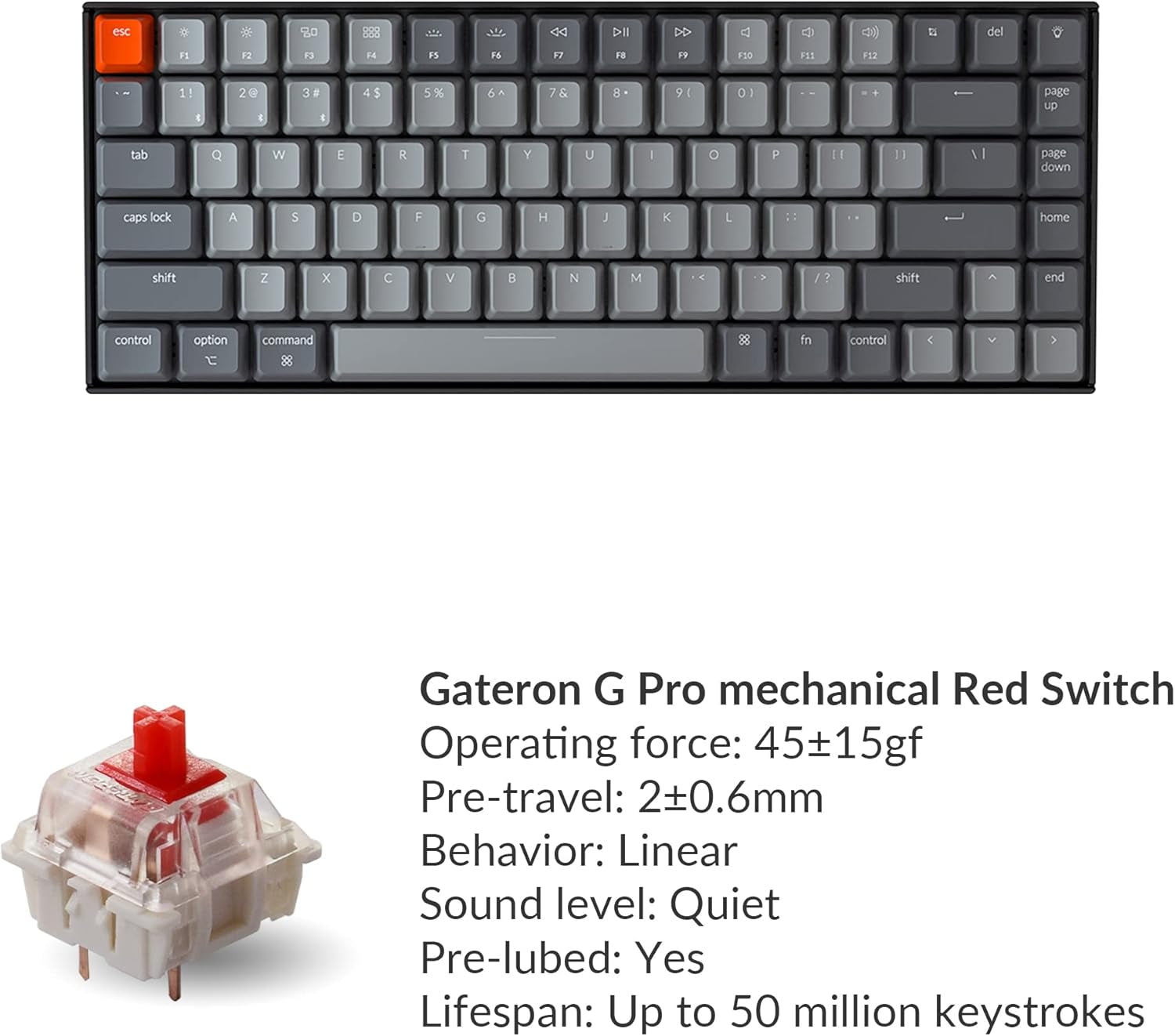  Bluetooth Wireless Mechanical Keyboard with Gateron G Pro Red Switch/Anti Ghosting/N-Key Rollover, Compact 84 Keys USB Wired Gaming Keyboard for Mac Windows-Version 2