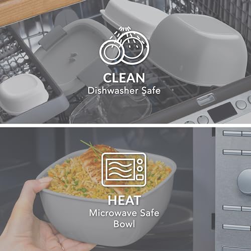 Bentgo Salad Container - 54 oz Bowl with 4-Compartment Toppings Tray, Leak-Proof Dressing Container, Reusable Fork, BPA-Free Lunch Box for Meal Prep & Food Storage; Removable Bento Tray (Slate)