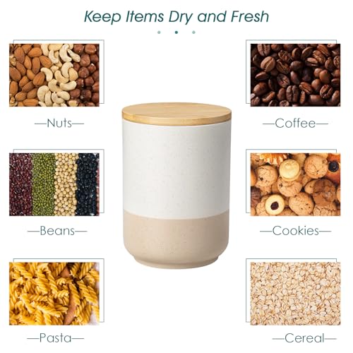 vancasso Sabine Ceramic Canister Set with Airtight Wood Lids - 3-Piece Kitchen Storage for Flour, Sugar, Coffee, Tea & Spices - Modern Countertop Decor