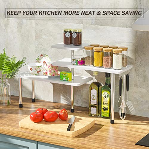 ZHWS Bathroom Counter Organizer Corner Countertop Shelf Adjustable 3 Tier Corner Shelf Kitchen Counter Organizer with 4 Metal Hooks for Bathroom Counter, Makeups, Dresser Table, Over Sink