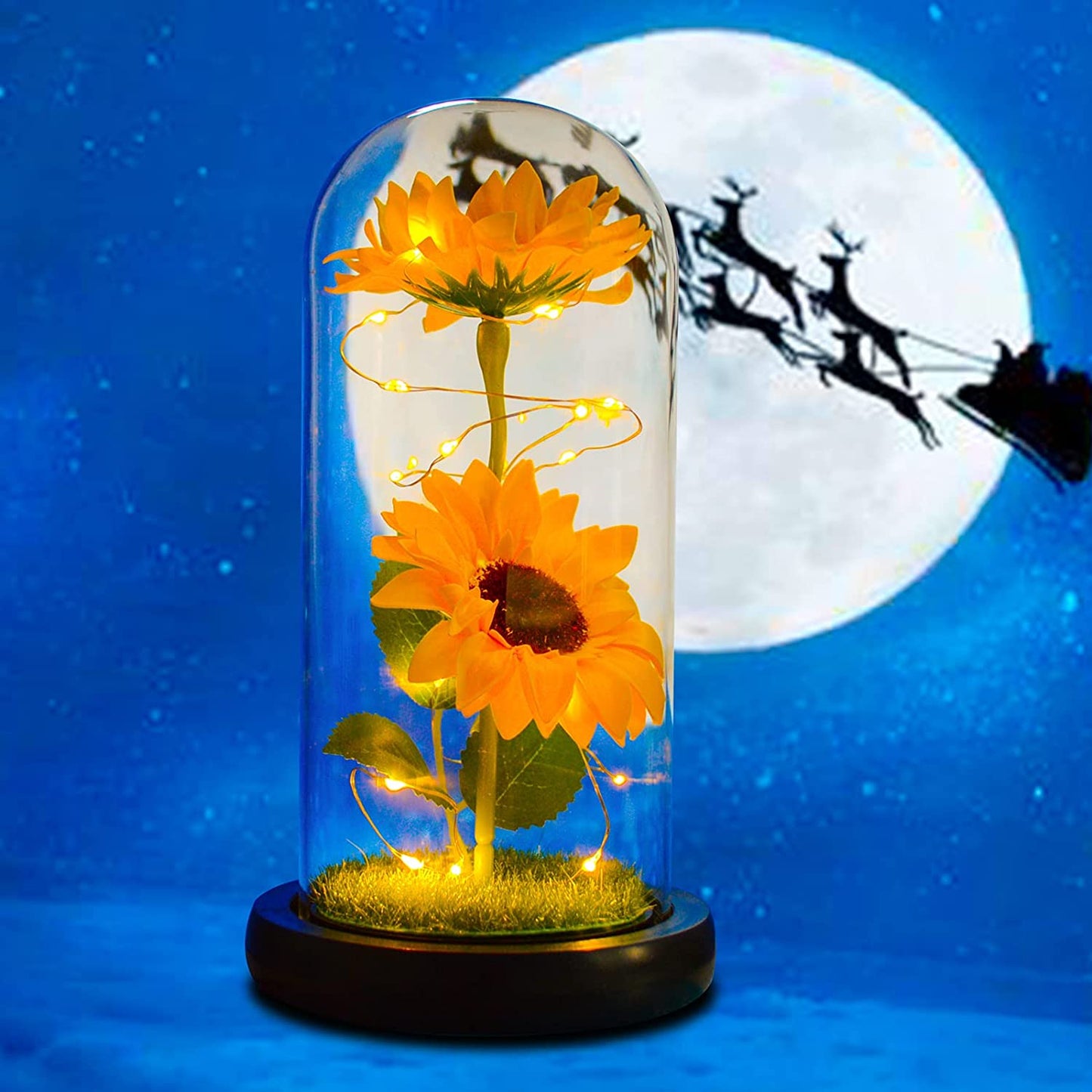 Elegant Sunflower Gift for Women - Preserved Sunflower Bouquet in Glass Dome for Home Decor, Ideal Birthday Gift for Mothers