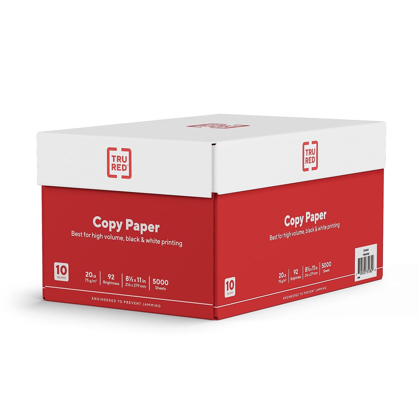 TRU RED Copy Paper 8.5x11 Inch, 20lb Weight, 92 Brightness, 5000 Sheets (10 Reams), Multipurpose White Printer Paper for Laser, Inkjet & Copier